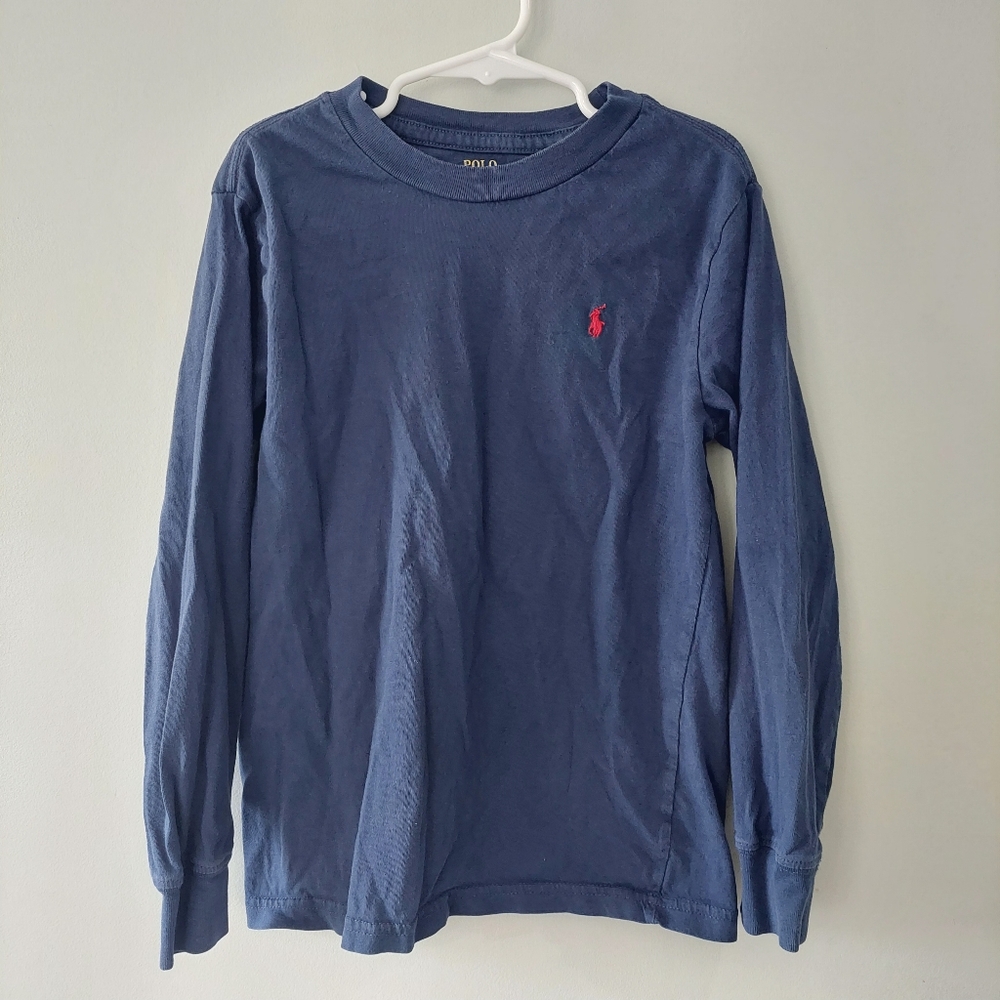 Polo Ralph Lauren Boy's Long Sleeve T-shirt size 7 Navy blue with red pony crew